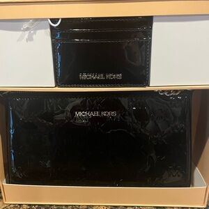 Michael Kors Patent Leather Pouch/Clutch + Card Case Gift Set